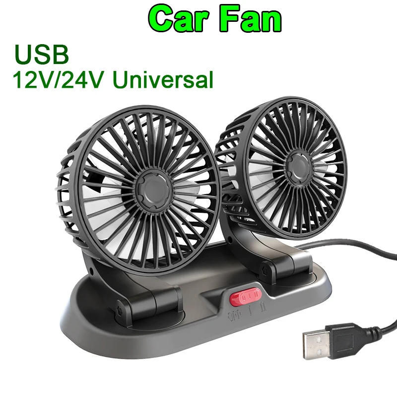 360° Adjustable 1/2/3 Head Car Fan with USB/12V/24V Auto Electric Silent Fan for Car, Home, Desk, Office, RV, and Truck