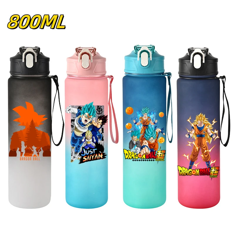 Vaso de agua con pajita de 800 ml, diseño DRAGON BALL, con los personajes Son Goku, Vegeta IV y Piccolo. Botella de agua deportiva, a prueba de fugas, de plástico colorido, ideal como regalo para festivales.