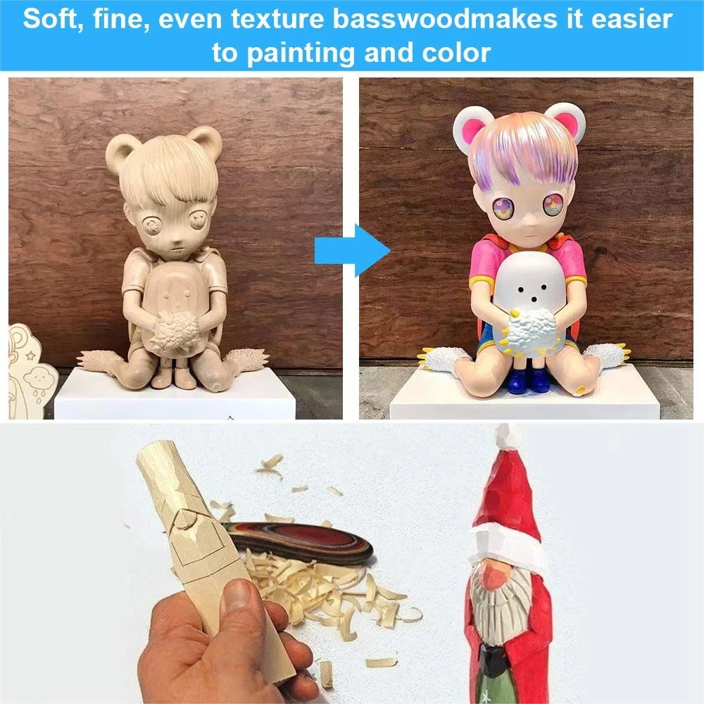 Blocchi di legno sbiancanti e intagliati blocchi di legno non finiti blocchi di intaglio di tiglio Set di legno morbido per intagliare principianti