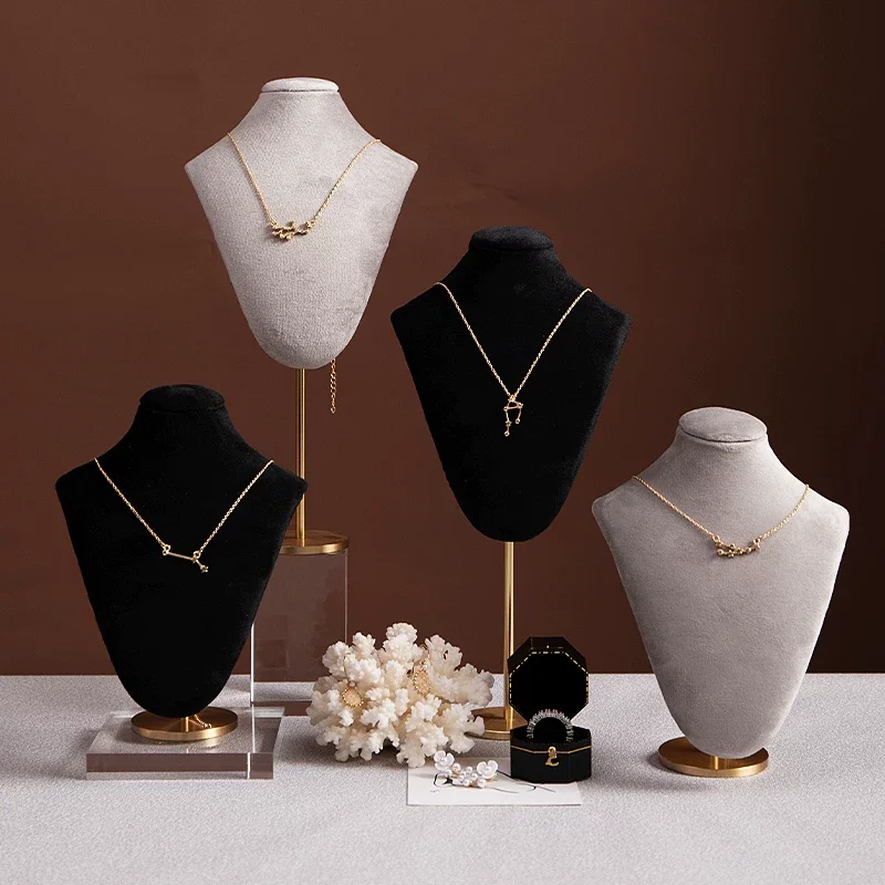 Velvet Jewelry Display Stand – Freestanding Counter Showcase for Necklaces, Earrings, Bracelets, Light Luxury Store Props