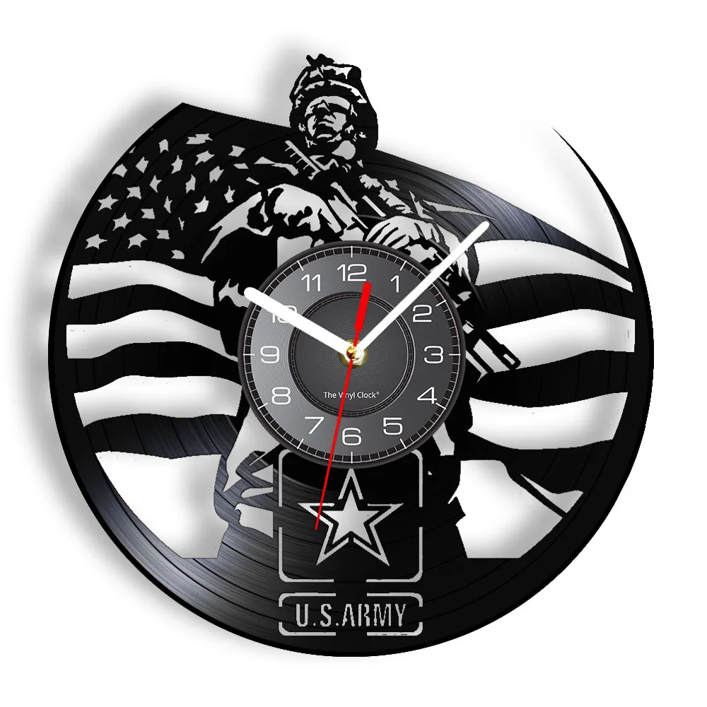 US Army Soldier Vinyl Record Wall Clock Military Home Decor Wall Watch American Flag Patriotic Art Clock Veteran Retirement Gift