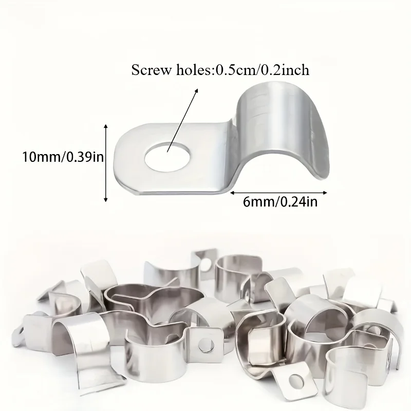 20PCS 304 Stainless Steel U-Shaped Cable Clips, Heavy Duty Single Hole Riding Clips for Wire, Cable and Pipe Fixing