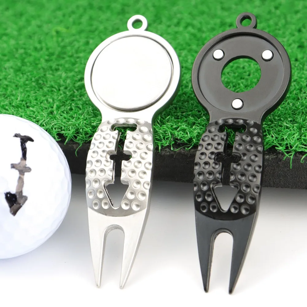 Golf Fork Line Drawer Magnetic Ball Mark Set Turf Repair Tool Fork Magnetic Design Golf Practice Accessories