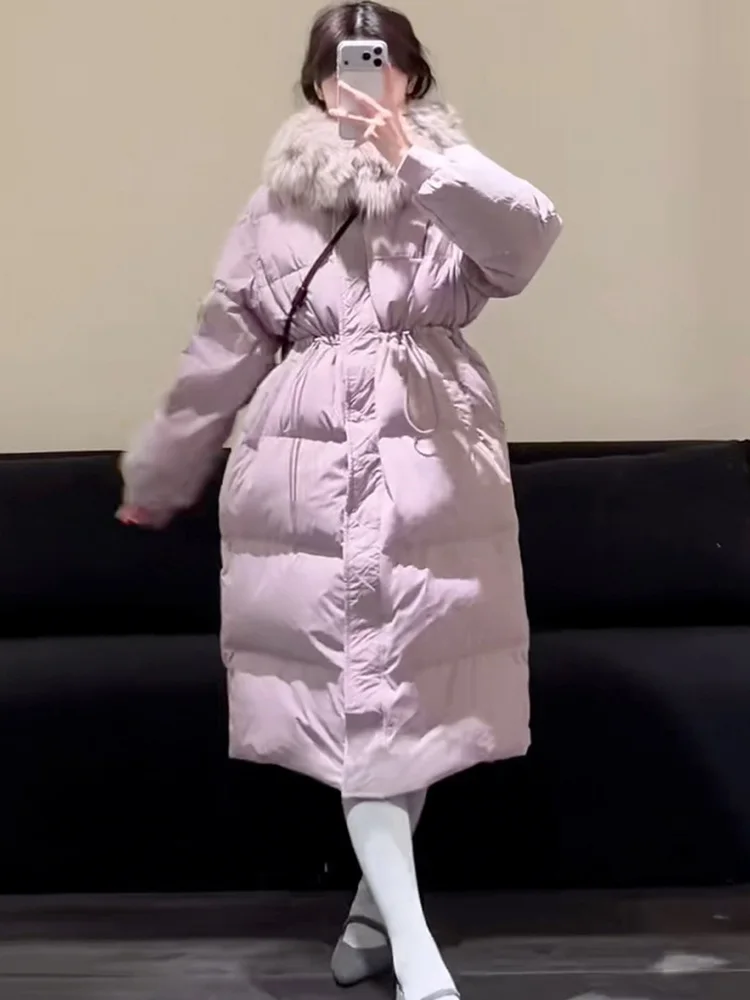 

Sli Pink Fur Collar Thiened Warm Cotton Jaet Winter Clothes Mid-Length Coat Commute Loose Fit Long Sve Zipper Pure...