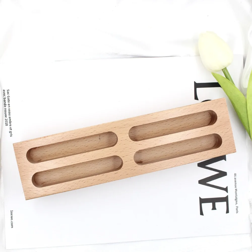 Solid Wood Desktop Business Card Display Stand Memo Holder Storage Box Beech Wood Card Organizer For Office