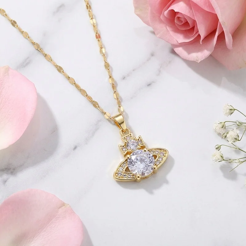 White Stone Planet Necklace, Chic Light-Luxury Elegant Versatile Collarbone Jewelry