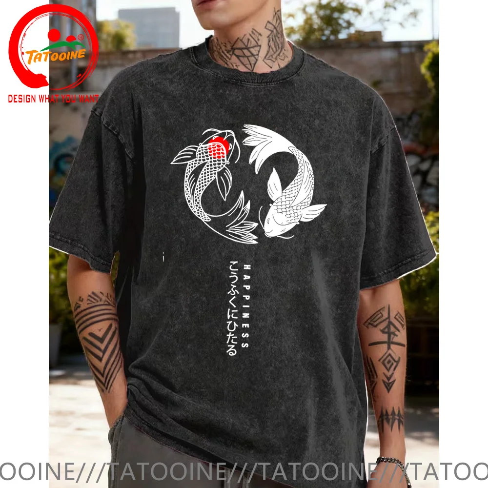 

Casual Cotton Crop Tops Womens Japanese Koi Harajuku Print Washed Cotton T-Shirts Men O-Neck Regular Fit Streetwear Sexy Clothes