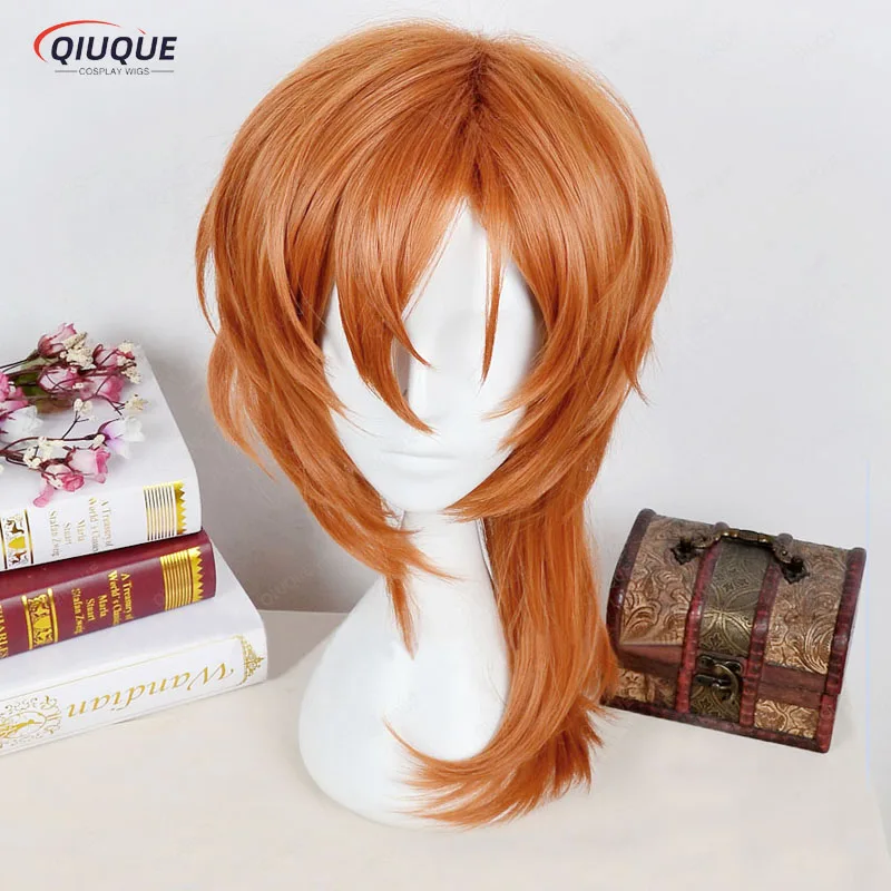 Chuya Nakahara Chuuya Short Curly Brown Orange Wigs Heat Resistant Hair Cosplay Costume Wig + Freen Wig Cap