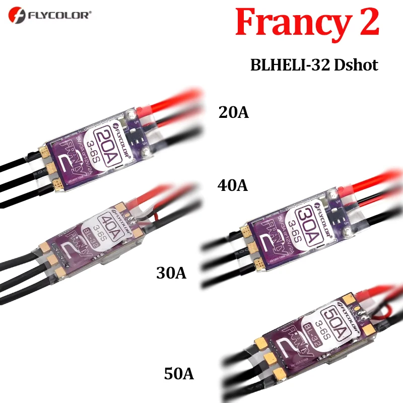 FLYCOLOR Francy 2 Brushless ESC 20A 30A 40A 50A BLHELI-32 Dshot High Performance MCU 5V/3A 12V/2A BEC Adjustable For RC Airplane