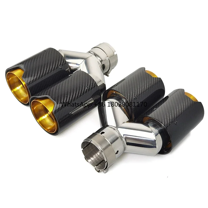 Esportazione di fabbrica di scarico dual tips m performance gold in fibra di carbonio inossidabile tipo Y per molifly car marmitta tubo tailtip