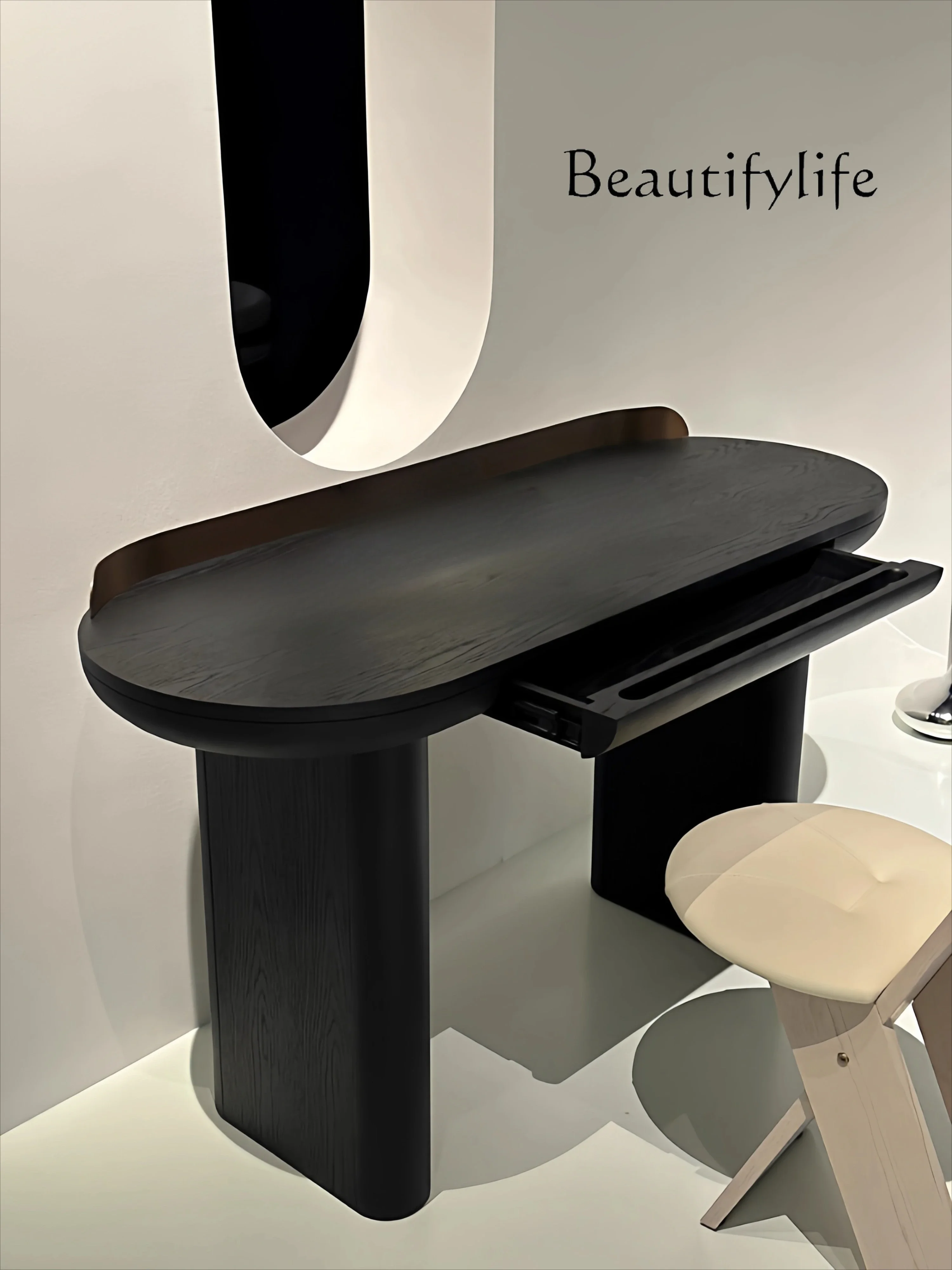 N49 Medieval designer hotel reception solid wood with stainless steel small desk modern entrance table