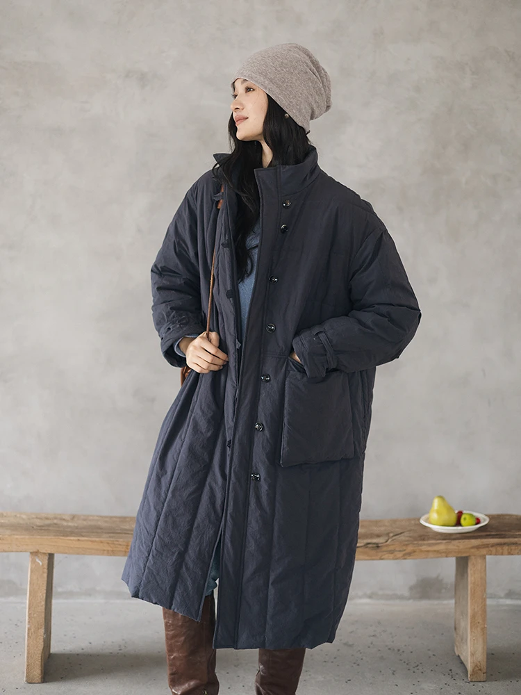 

Blossom 82 Thiened Cotton Long Jaet Women's Simple Sle Stand Collar Winter New Arrival Warm Outerwear Coat