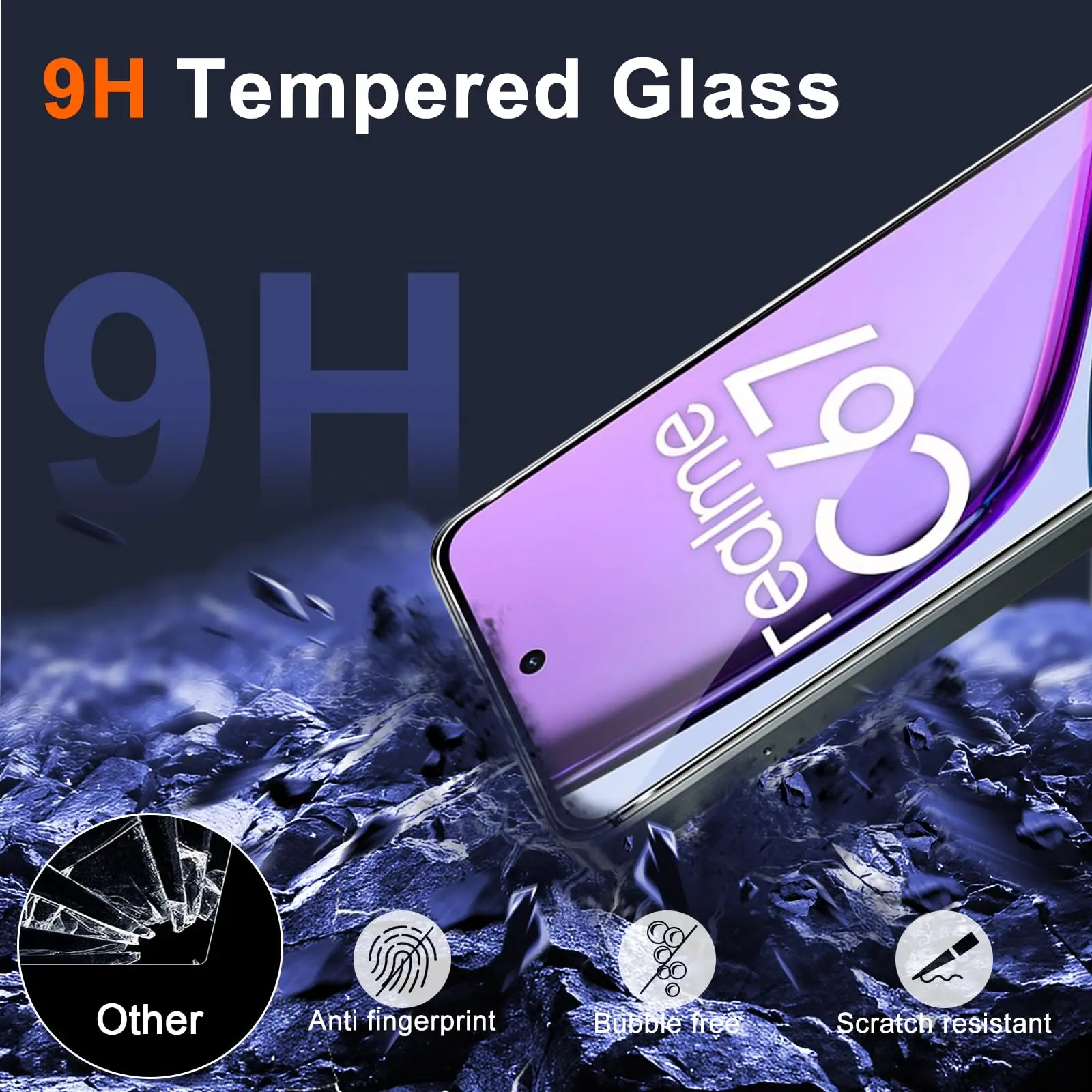Displayschutzfolie für Realme C67 4G 5G 6,72 Zoll, gehärtetes Glas, HD-Kristall, Glimmer, 9H, kratzfest, hochwertiges Aluminium – Detail 2