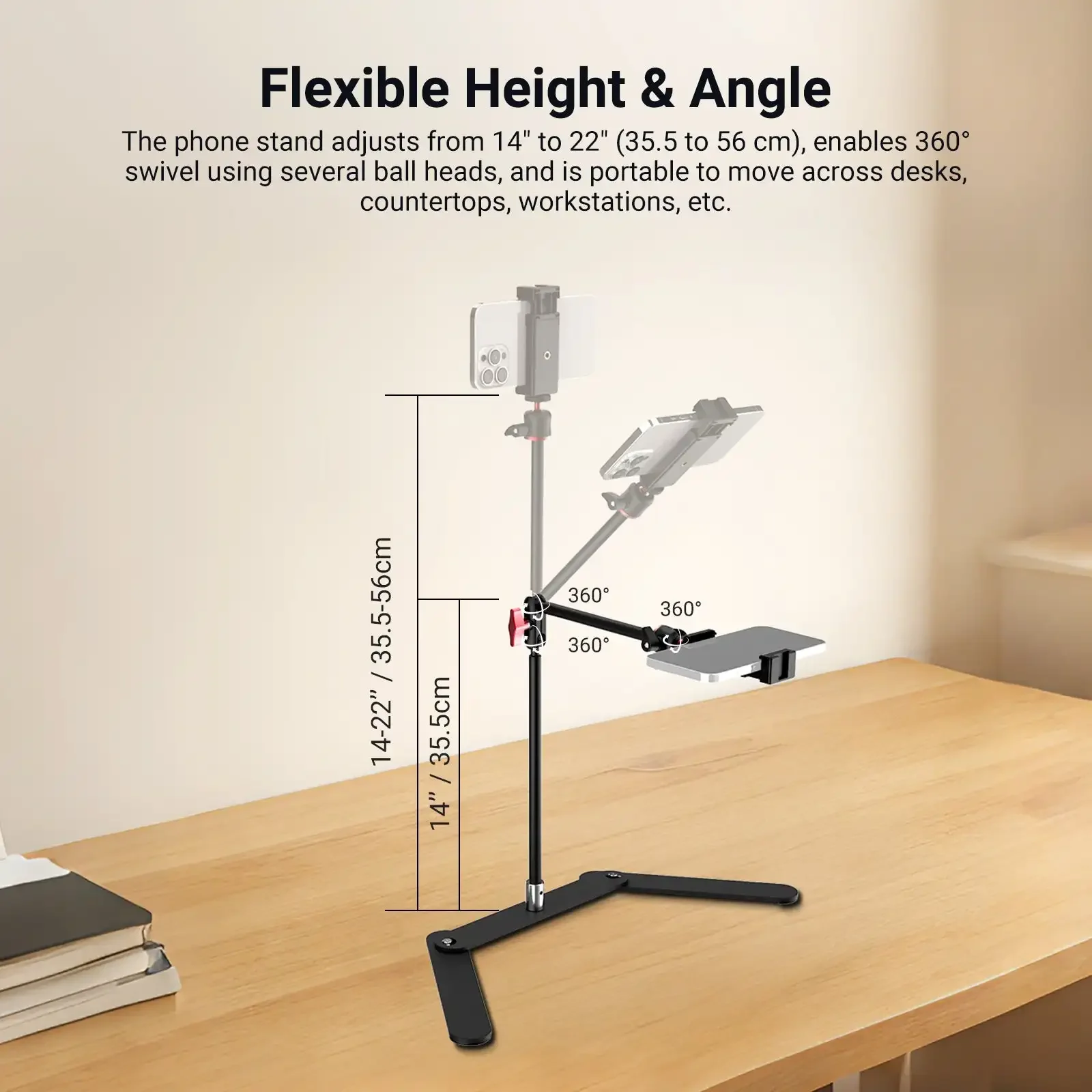 Neewer Ds026 Overhead Phone Tripod Tabletop Shooting Stand with Phone Holder Articulating Arm for Smartphones Photography