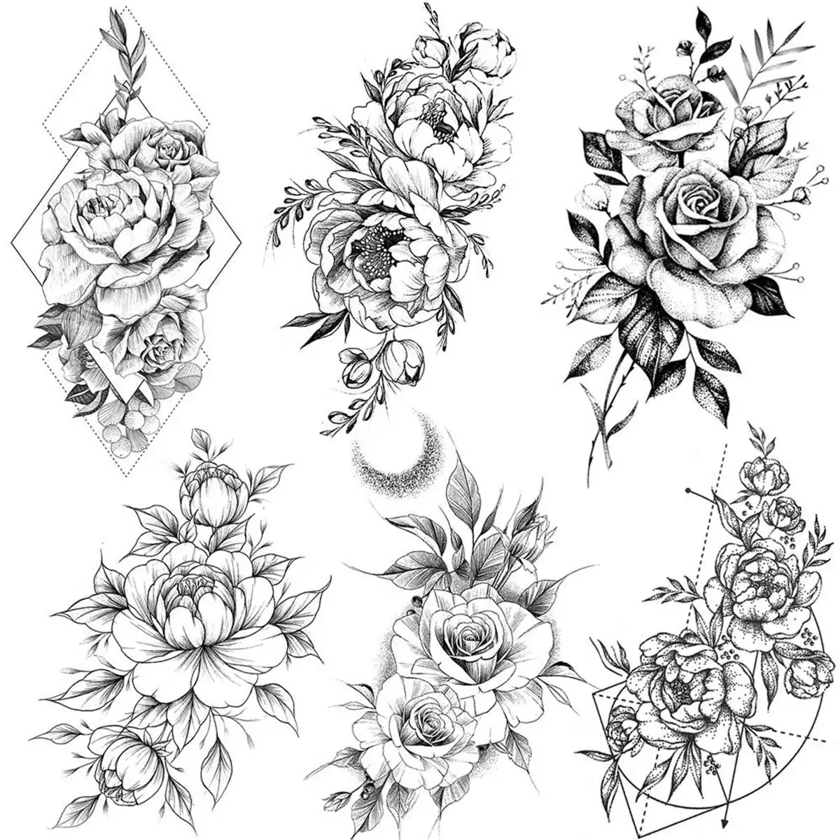 

6 Pieces Realistic Black Rose Temporary Tattoos For Women Arms Legs Tattoo Sticker Fake 3D Flower Waterproof Tatoo Sexy Sketch