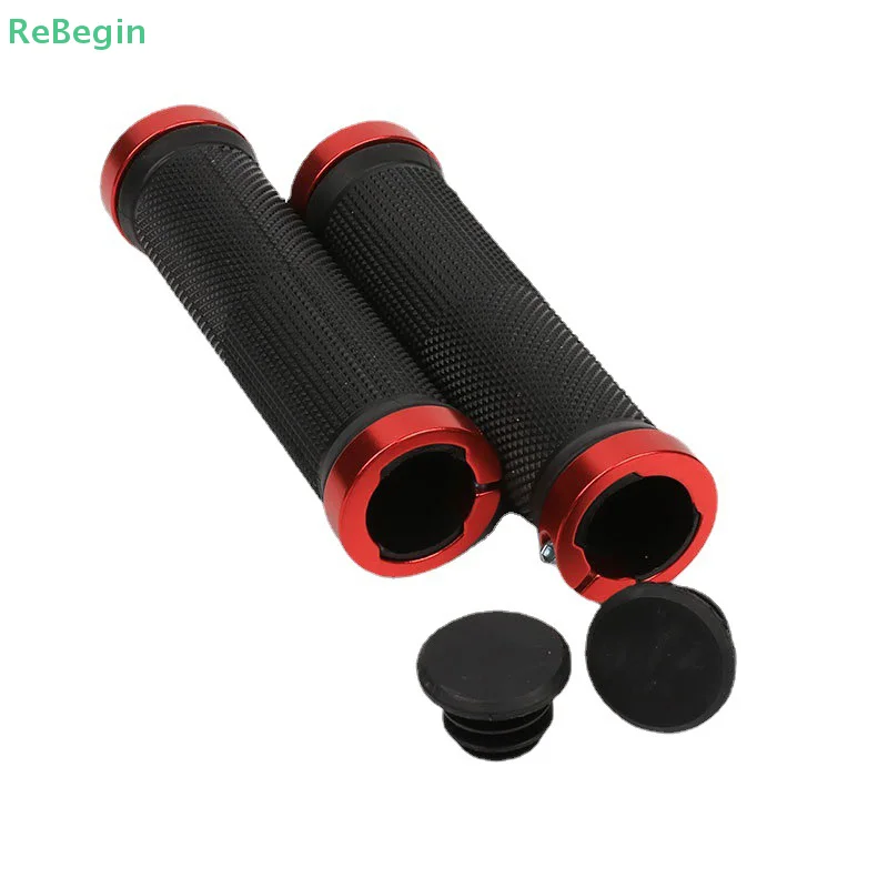 Rubber MTB Grips Alloy Cuffs Bilateral Lock Bicycle Handle Grip Anti-skid Cycling Handlebar Sleeve BMX Bike Accessories