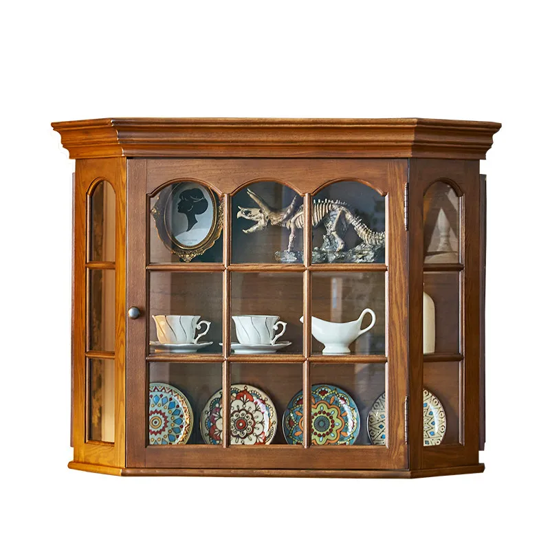 Wall cabinet American retro all solid wood cup holder medieval vintage cup holder cabinet hanging cabinet