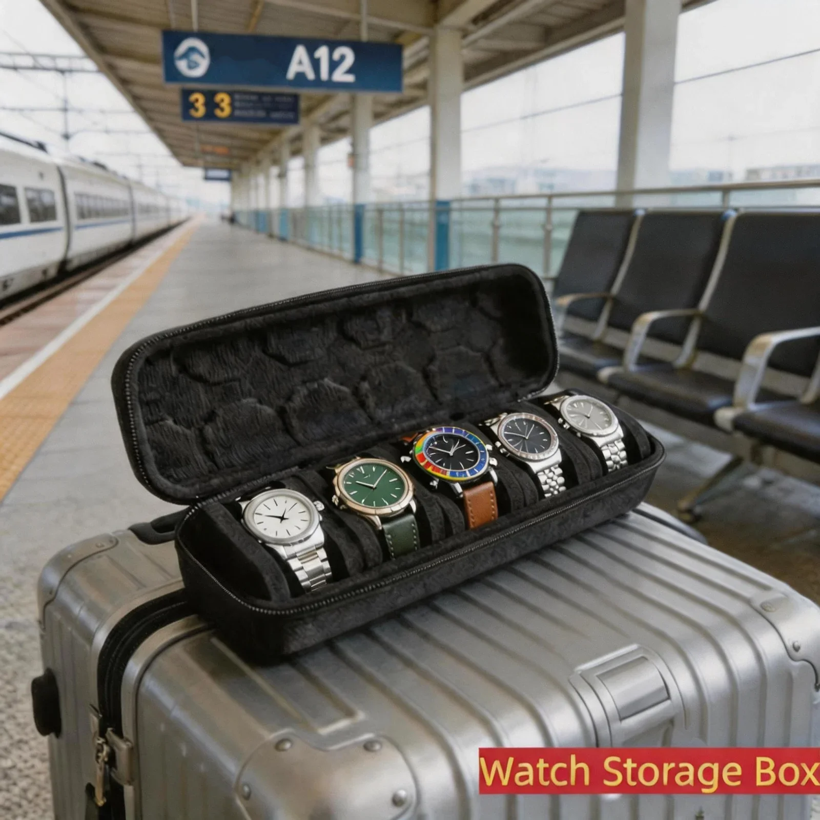 5 Slots Hard Shell Watch Storage Box Display Organizer Carry Case Watch Box Holder Display Cabinet Ideal for Gifts