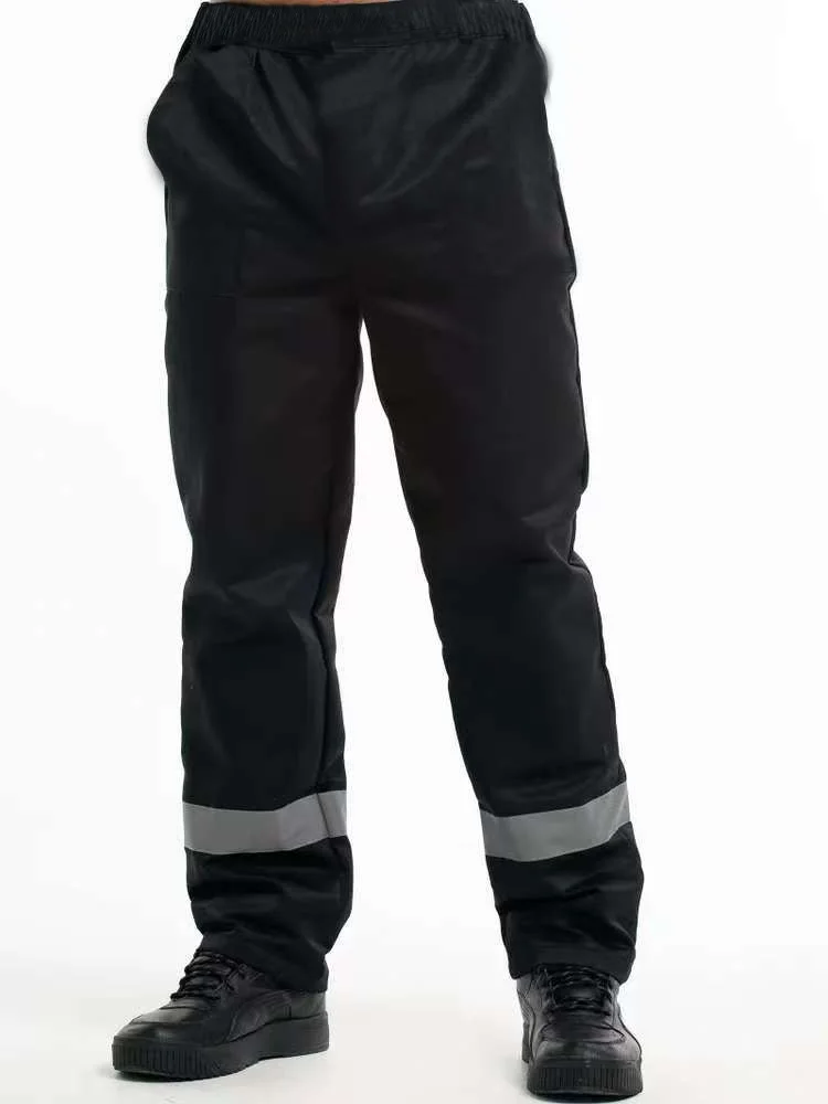 남성용 내구성 작업 바지 옥스포드 패브릭 야외 방수 통기성 반사 스트립이있는 빠른 건조 탄성 바지