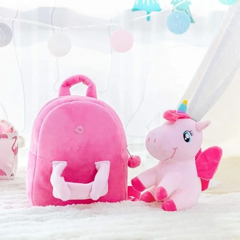 Unicorn Plush Backpack for Girls Kids Backpack Unicorn Stuffed Animal Plush Toy Gifts for Toddlers Baby Napkins Snack Books Bag