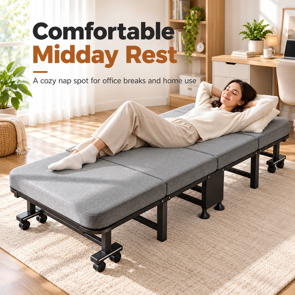 AOLIVIYA Folding Bed With Mattress Portable Rollaway Guest Bed Cot With Wheels For Adults Office Nap Home Single Sleeper