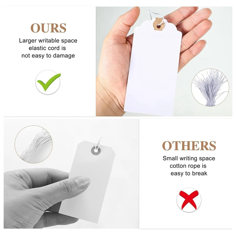 120 Pack Tags Kit With Elastic String Marking Hang Tags Set With String Attached Reinforced Hole Writable Tags 4.76X2.36Inch