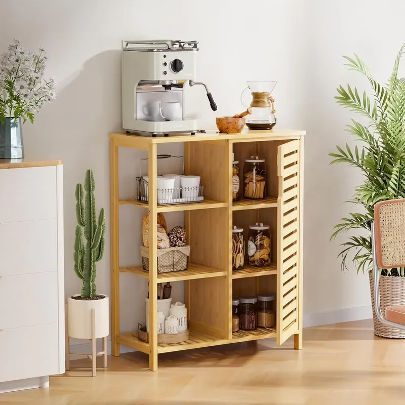 Bamboo Single-Door Three-Layer Multi-Functional Movable Floor-Standing Storage Cabinet Modern Simple Design Kitchen Living