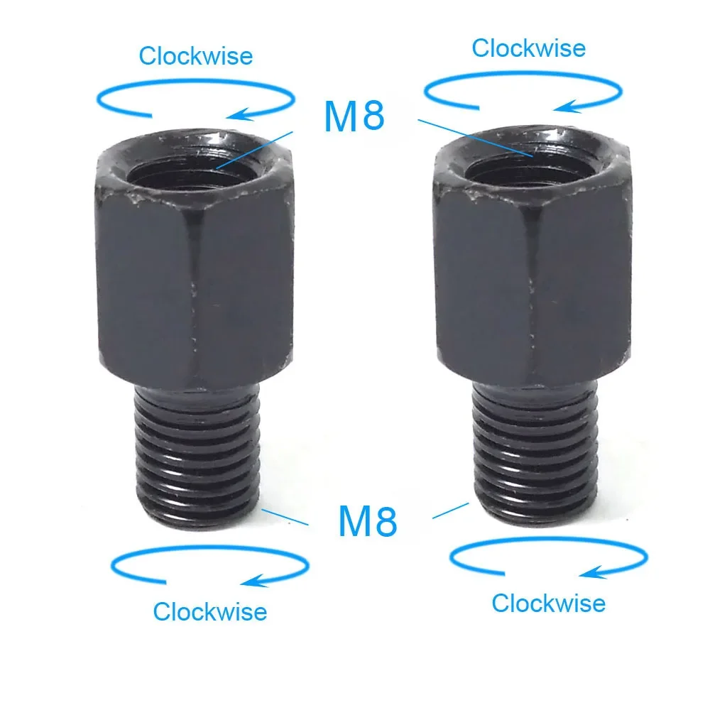 1 Paar schwarze Motorrad-Spiegeladapter M10 10 mm M8 8 mm Rückspiegel Umwandlungsschraube im Uhrzeigersinn Anti-Uhr Rechts-Links-Gewinde