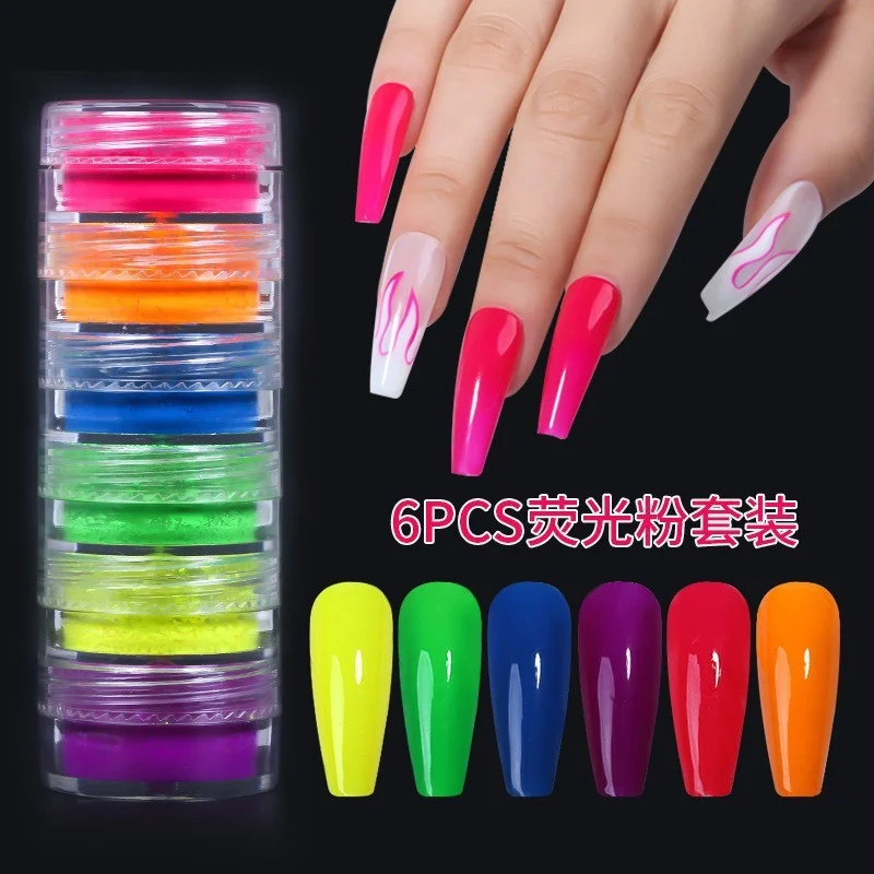 12pcs/set Colorful Professional Gel Polish Smooth Acrylic Powder Manicure Diy Fluorescent Neon Pigment Powder Nails Decorations