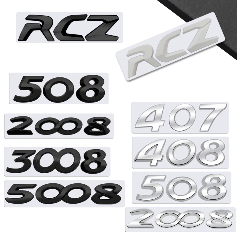 3D Styling For RCZ 407 408 508 2008 3008 4008 5008 107 Metal Emblem Car Letter Rear Trunk Decals Badge Auto Accessories