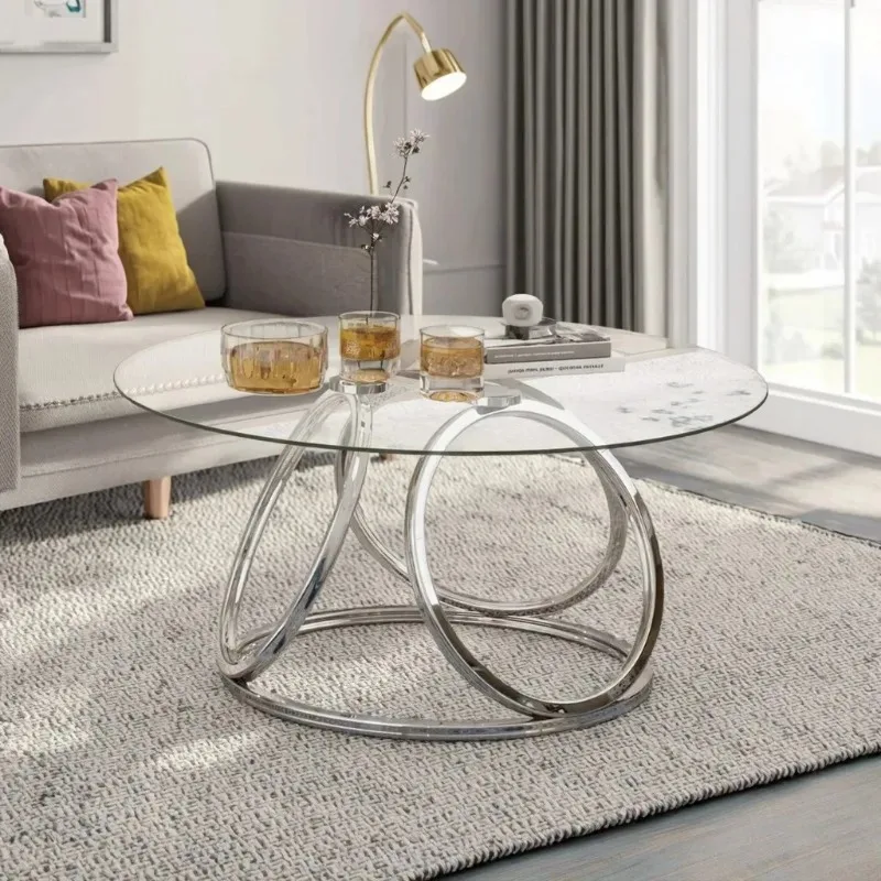 Living room table tempered glass top round