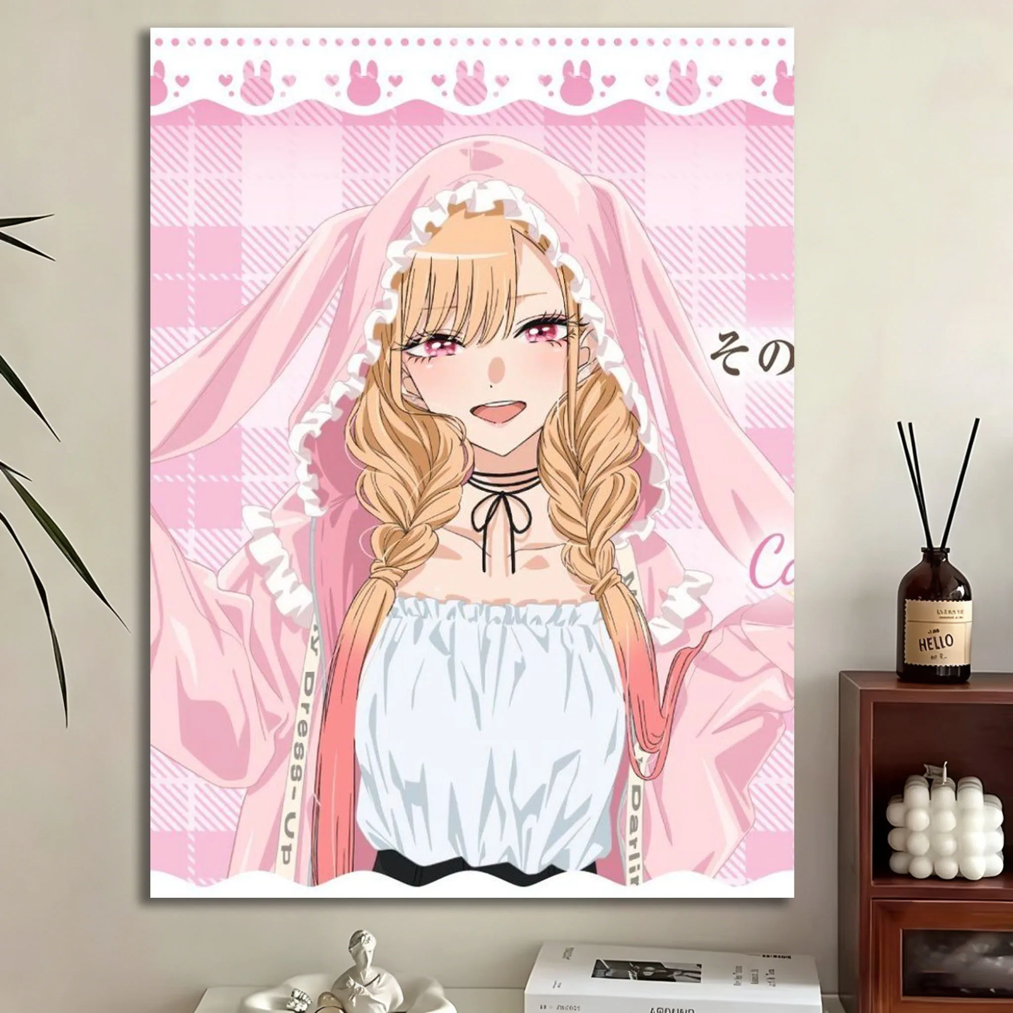 Marin K-Kitagawa Anime Tapestry Cute Kawaii Pink Rabbit Ears Wall Decoration, Suitable For University Dormitories, Bedroom,House