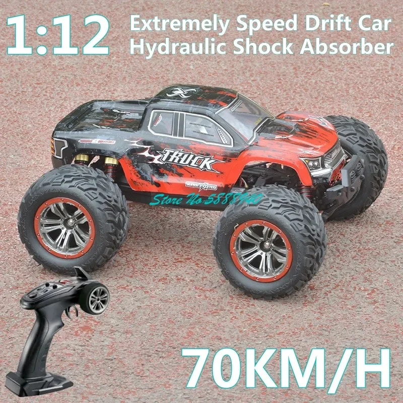 70KM/H 1/12 Off Road Waterproof High Speed RC Car 4WD LED Lighting Metal Hydraulic Shock Absorber Remote Controlled Car Truck