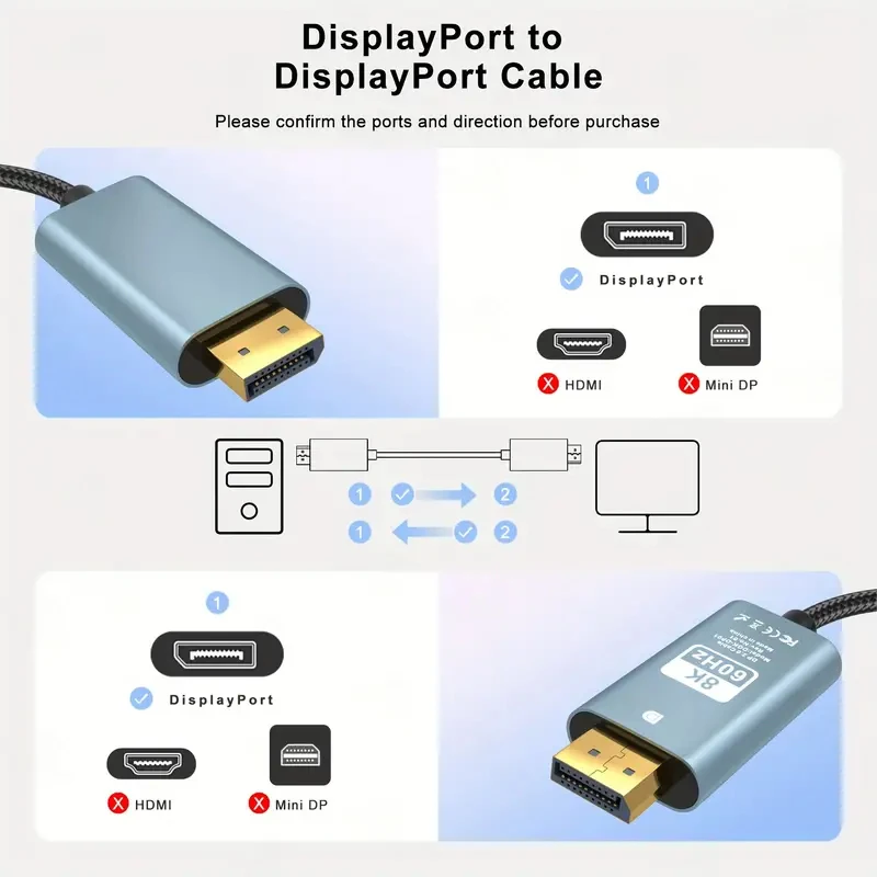 8K Displayport Kabel Hbr3 Ondersteuning 32.4Gbps, Hdcp 2.2, Hdr10 Freesync G-Sync Voor Gaming Monitor 4070 4080 Grafische Pc