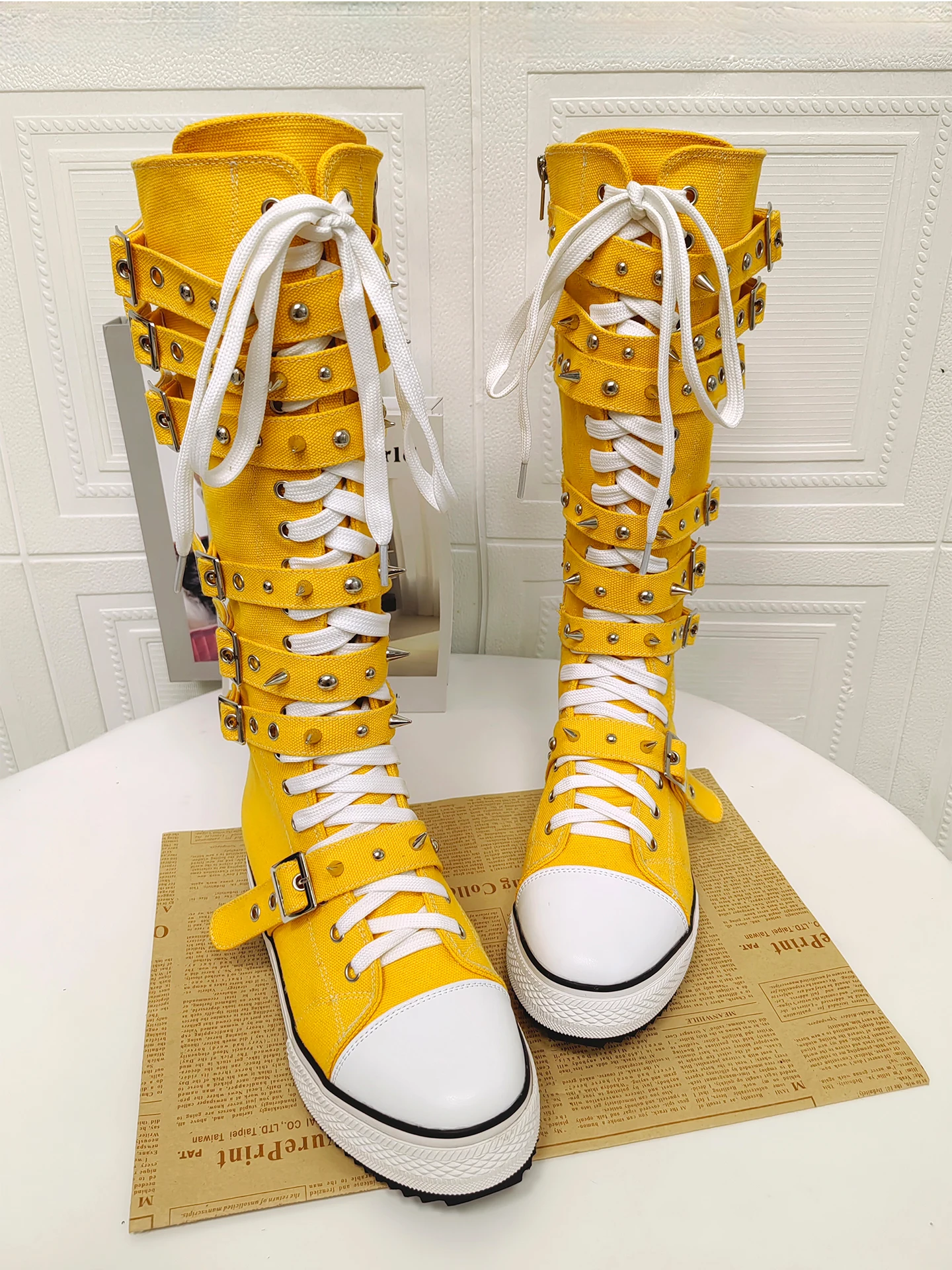 2025 New Lolita Girls' Boots Japanese Sweet Loli Casual Round Head Long Tube Canvas Women's Shoes Sponge Cake Flat Shoes