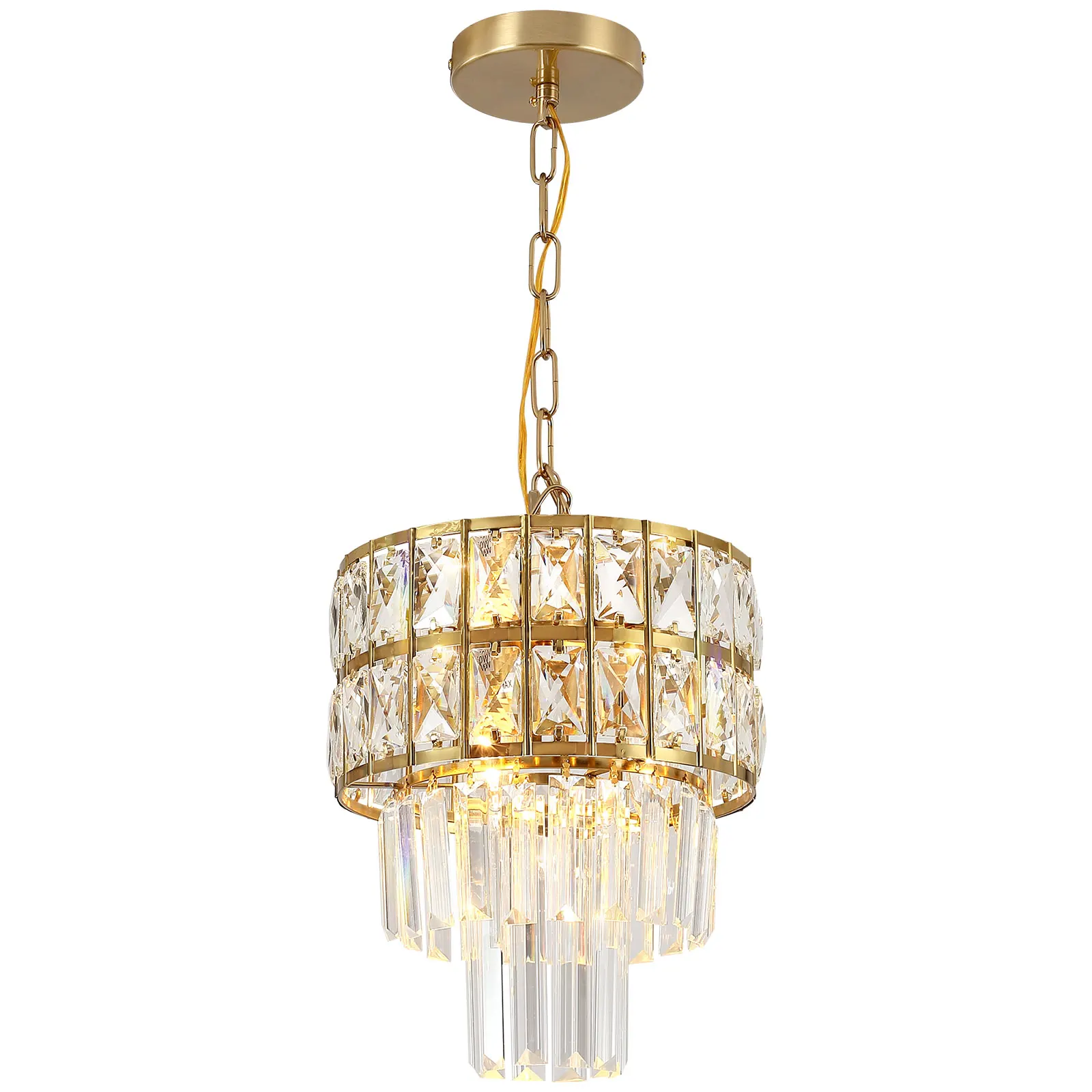 Modern Crystal Chandelier Gold Finish Light Fixture,Oval Crystal Pendant Light Hanging Lamp,for Living Room,E12*3,Ø11.8 inch