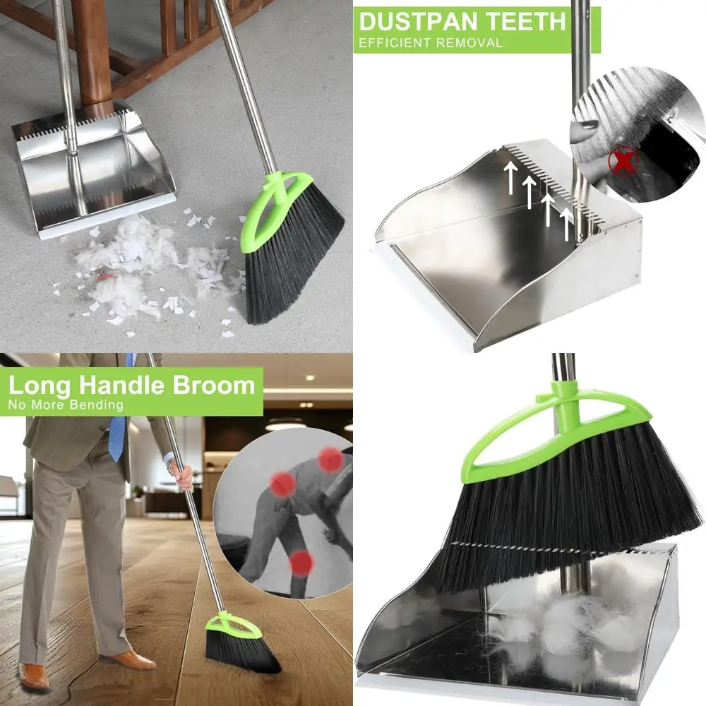 

Green Angle Broom Set with Metal Dustpan for Easy Hardwood Floor Cleaning