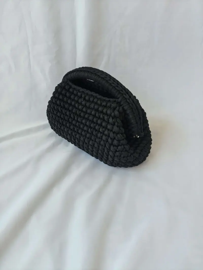 Handgestrickte Modische Clutch-Tasche für Damen, Makronen-Bonbonfarbene Gestreifte Leinen-Webe-Umhängetasche – Detail 5