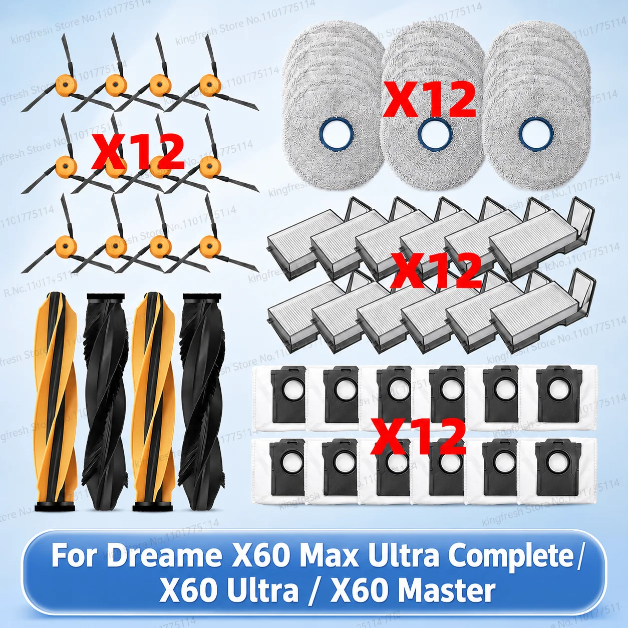 Fit For (Dreame X60 Max Ultra Complete / X60 Ultra / X60 Master) Vacuum Parts Brush HEPA Filter Mop Cloth Dust Bag Dust Box