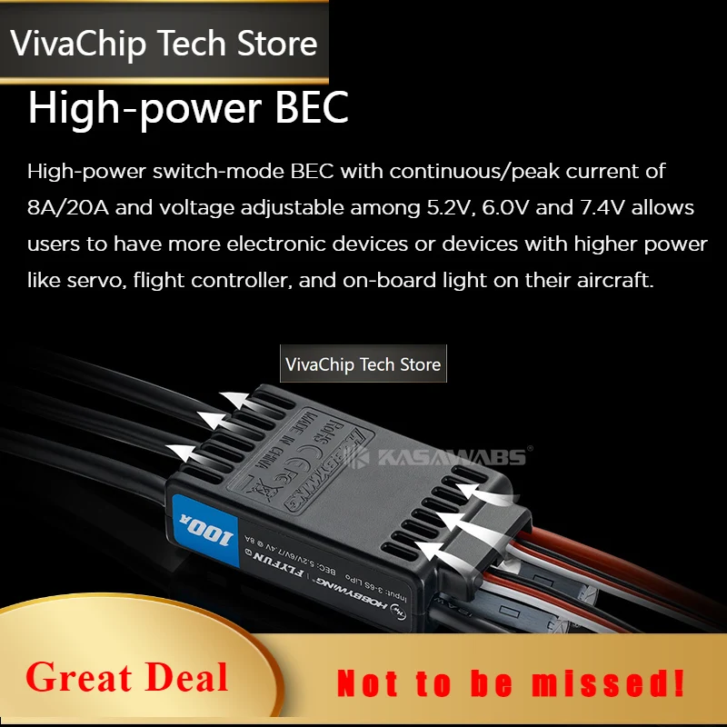 VivaCTOriginal Hobbywing FlyFun V5 Brushless ESC 40A 60A 80A 110A 120A 130A Soft Start-ups Reverse Brake Highpower BEC DEO Tech