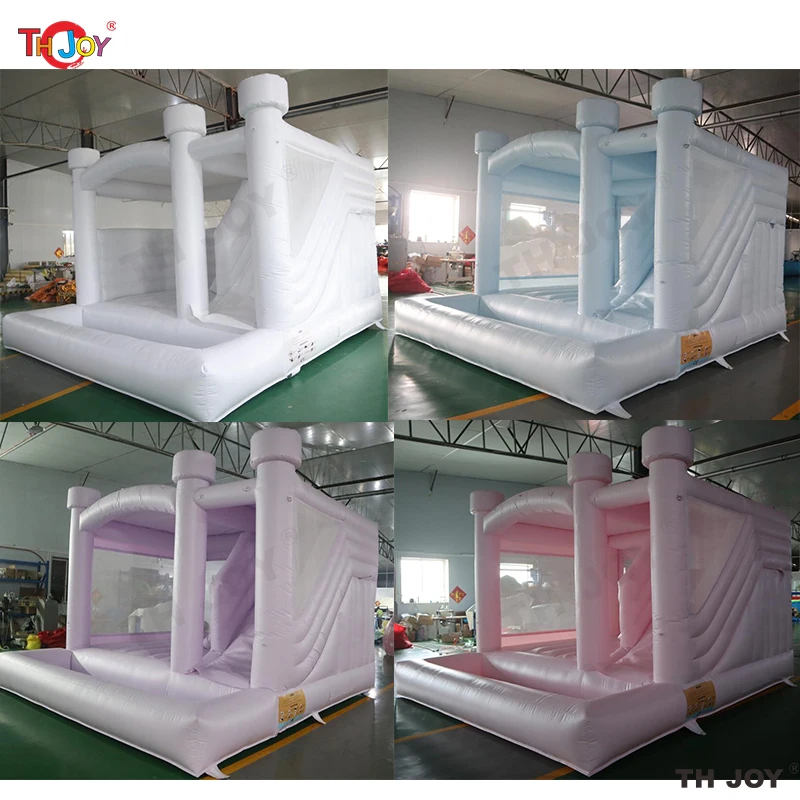 4x4m Commercial Pastel PVC Bounce House With Slide Ball Pit Jumping Castle Inflatable Wedding Bouncy Castle For Sale