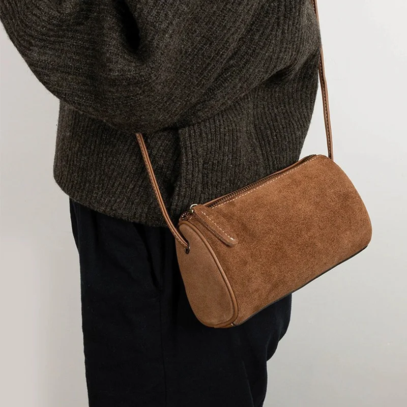 

Женская замшевая сумка через плечо из натуральной яловой кожи в стиле ретро, кошелек на одно плечо на молнии