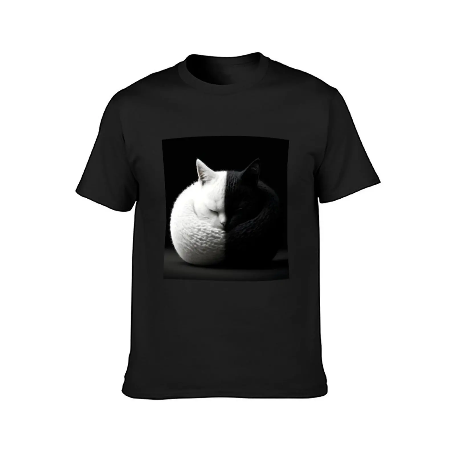 The cat is dozing serenely with her head resting on her paws T-Shirt blacks quick-drying black t-shirts for men