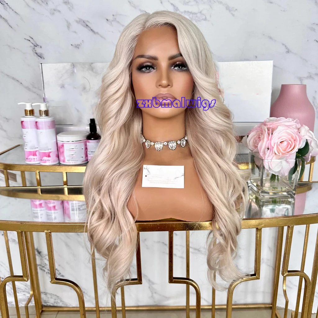 ZXBMALWIGS Blonde Loose Wave 13x4 Synthetic Hair Glueless Lace Front Wigs For Women  Wavy Lace Frontal Wig Daily Fiber