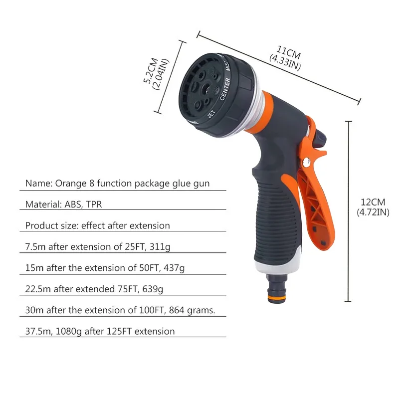 Adjustable Garden Hose Water Spray Gun High Power Pressure Washer Nozzle For Car Washing Cleaner Outdoor Garden Cleaning Water