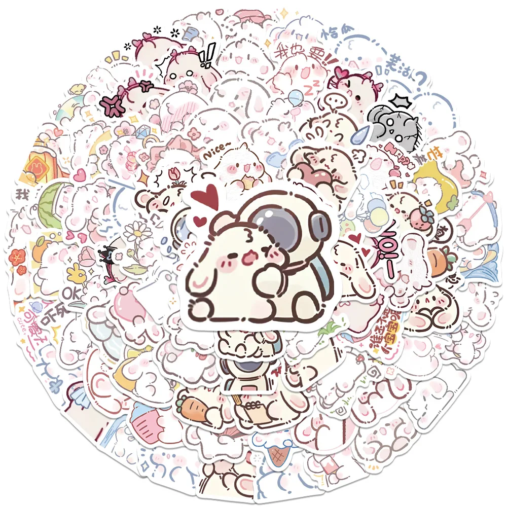 90PCS Kawaii Pink Sleeping Rabbit Bunny Cute Girl Stickers for DIY Motorcycle Stationery Bike Laptop Planner Kids Vinyl Sticker