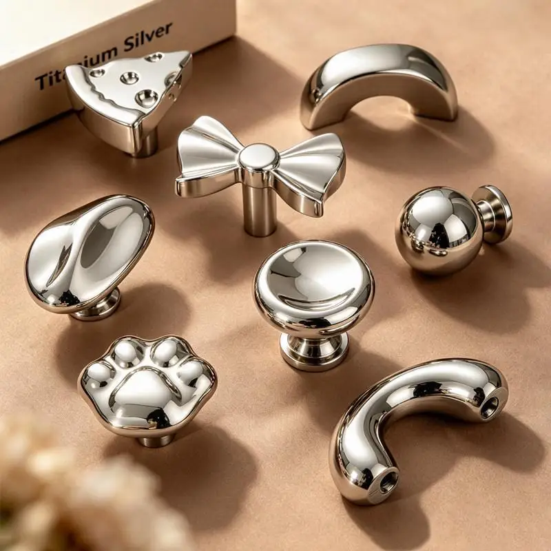 Titanium Silver Cupboard Handles Scratch Proof Durable Cabinet Knobs for Dresser Drawer Wardrobe Home Furniture Refurbishment