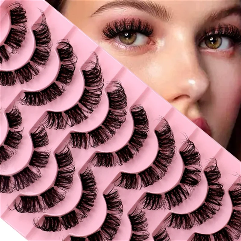 10 paia di ciglia finte arricciate russe segmentate DD, ciglia lunghe naturali 3D in stile europeo americano