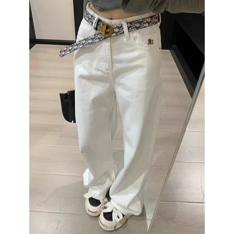 2026 Summer New High Waist White Straight Long Jeans Women's Fashionable Elegant Versatile Wide Leg Floor-Mopping Pants Y2k