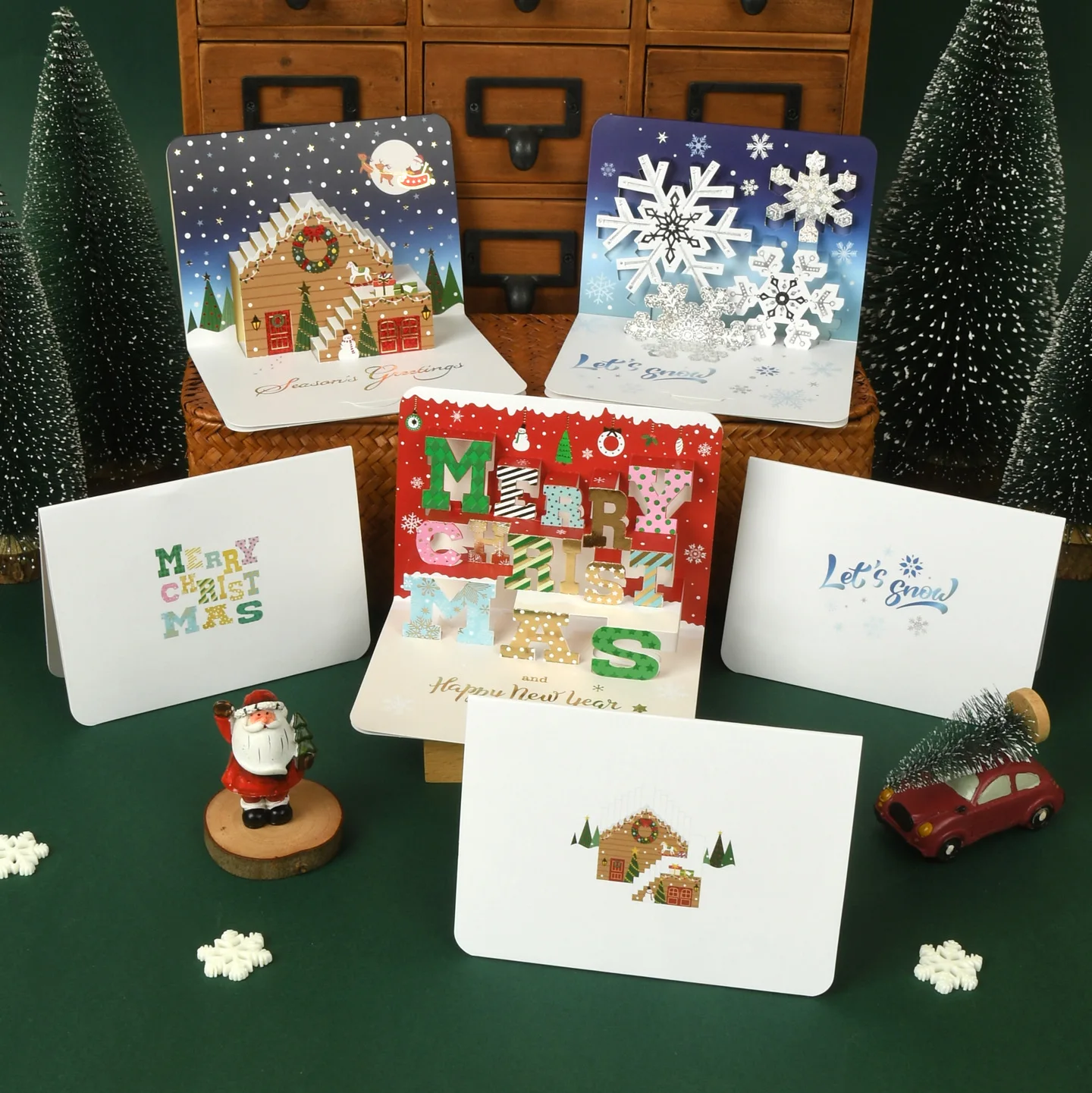 

6Pcs/Set Christmas Cards 3D Christmas Tree Snowflake Gift House Korean Creative Cards for Friends Gifts Florist General Use